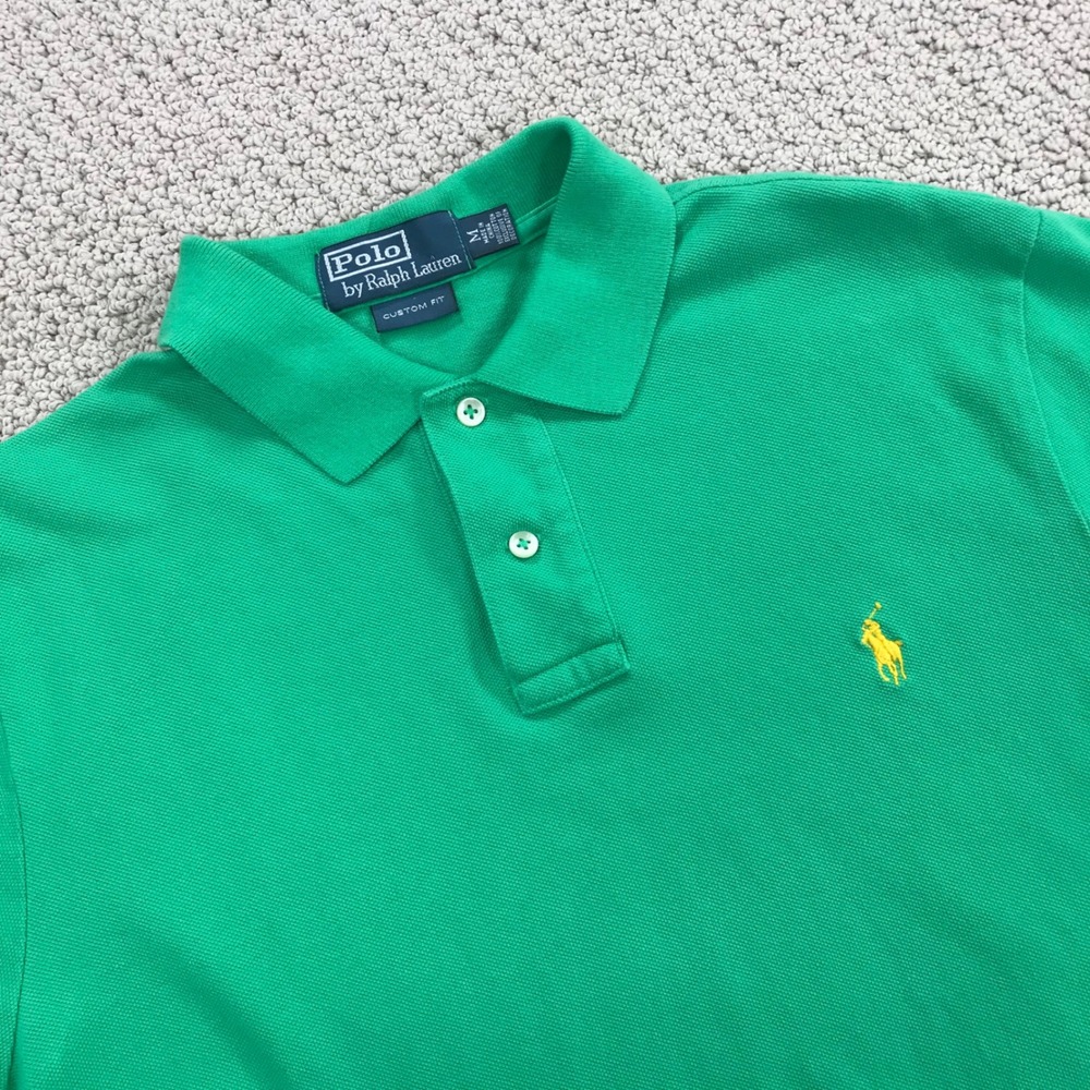 Polo Ralph Lauren Mens Custom Fit Green Short Sleeve Polo Shirt‎ Yellow Pony M